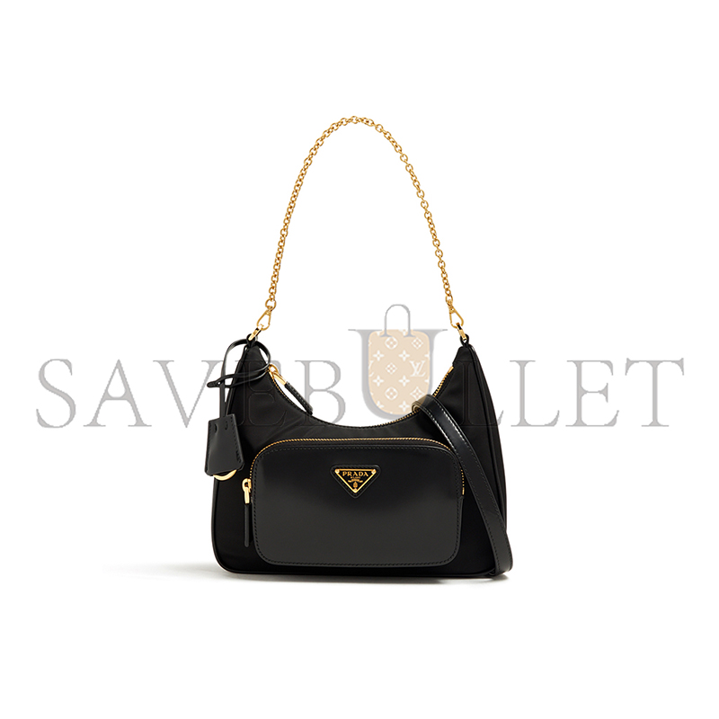 PRADA RE-NYLON AND BRUSHED-LEATHER MINI BAG 1BC198 (22.5*18.5*6.5cm)